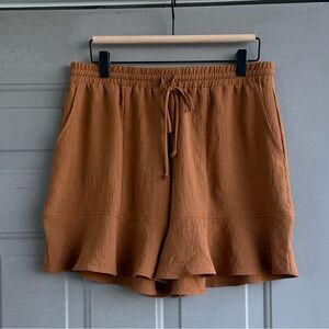 High Waist Loose Ruffle Shorts Burnt Orange
